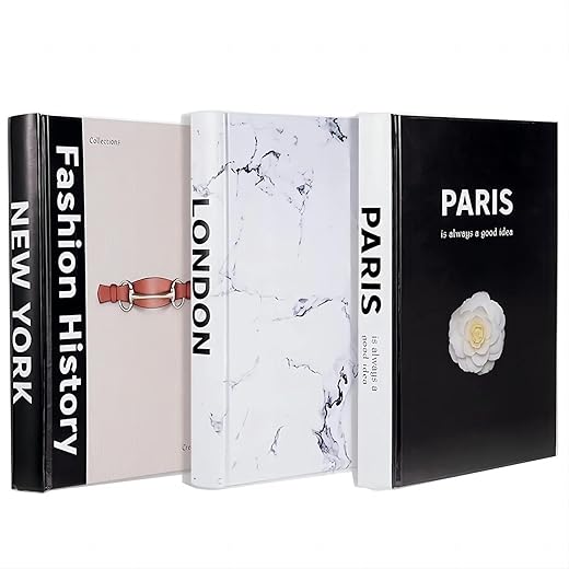 3 Pieces Fashion Decorative Book,Hardcover Modern Decorative Book Stack,Fashion Design Book Set,Display Books for Coffee Tables/Shelves(Paris/New York/London)