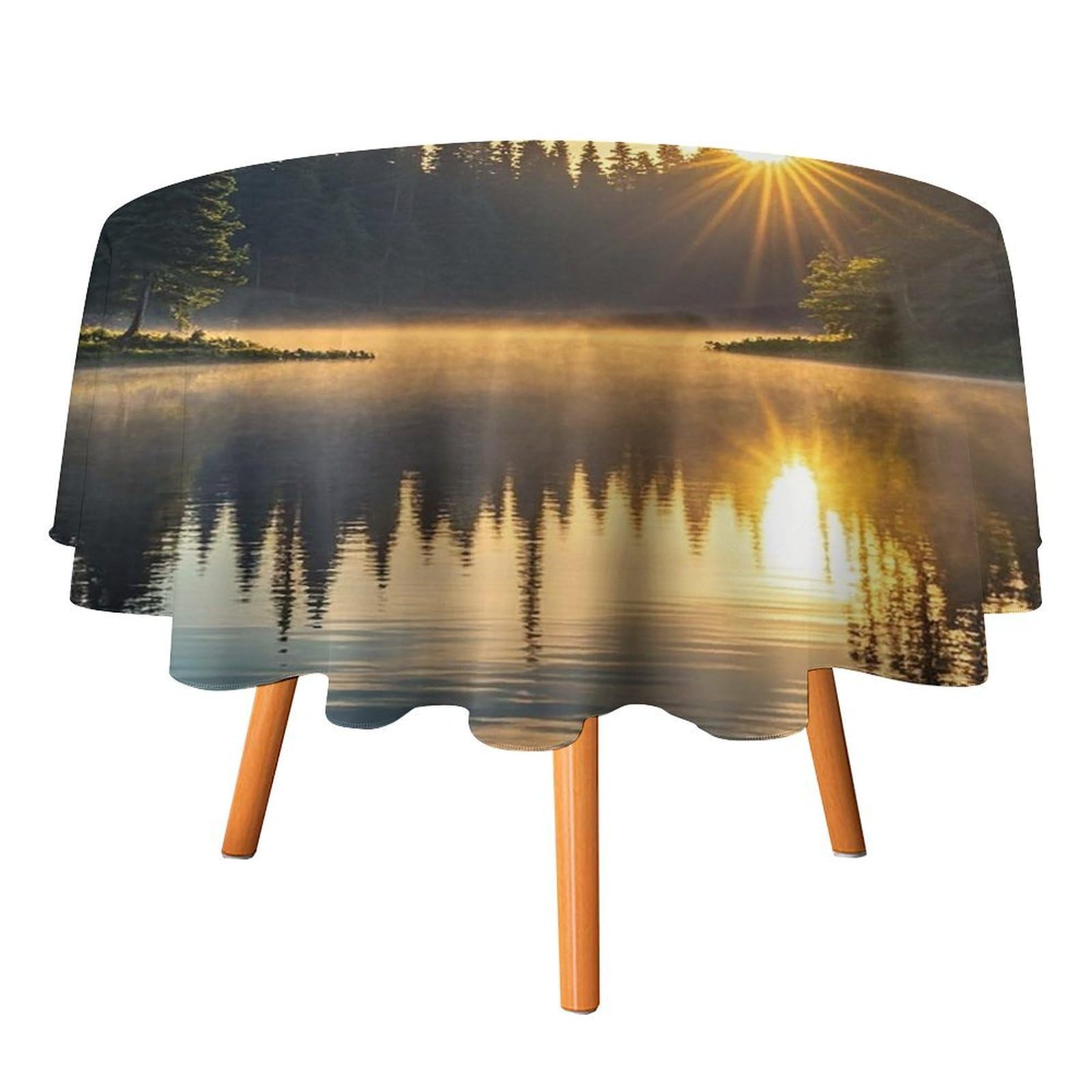SMAZDFXX Sunrise on The Lake Tablecloth for Restaurant, Round Polyester Table Cover 70x70in for Party