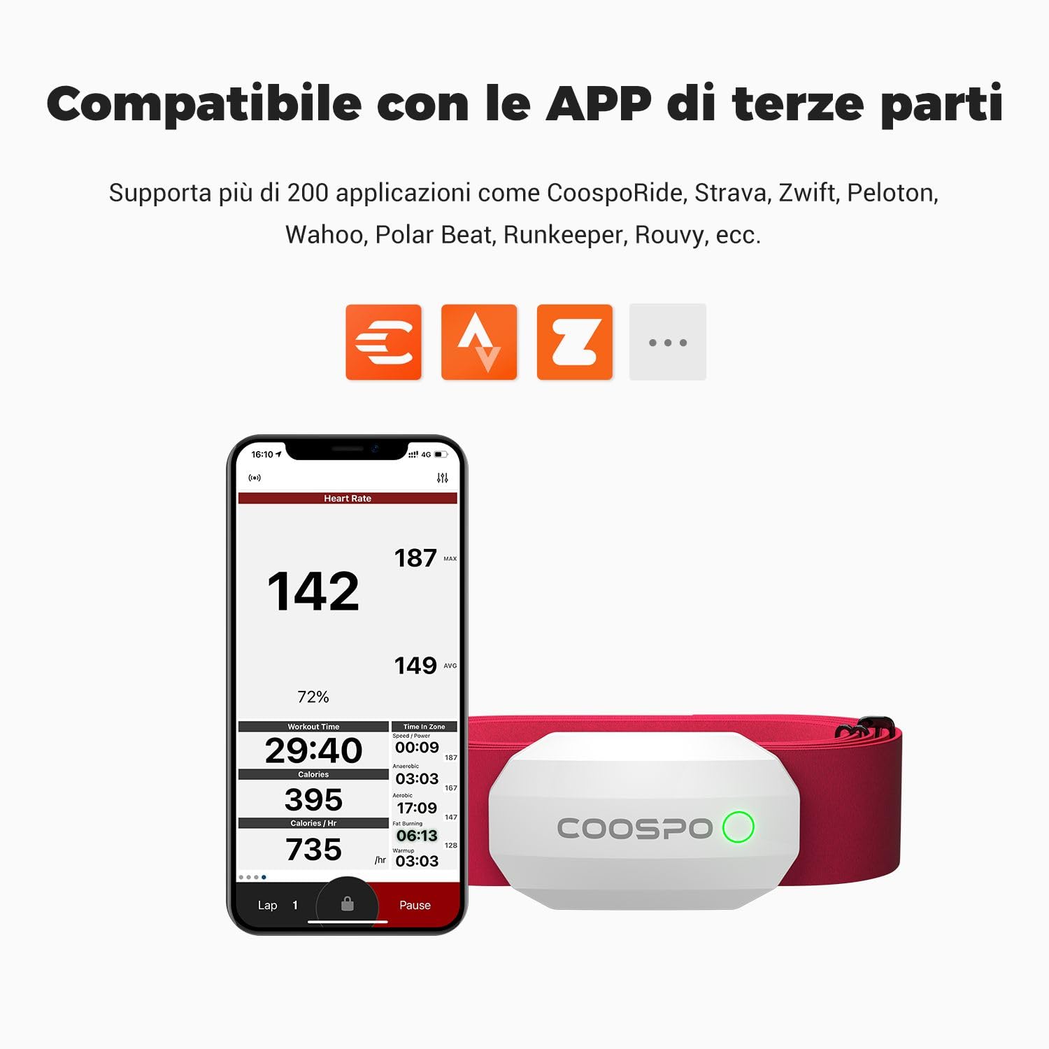 COOSPO H808S Fascia Cardio Cardiofrequenzimetro Fascia Toracica Bluetooth/ANT+, Sensore di Frequenza Cardiaca Impermeabile IP67 Compatibile con CoospoRide/wahoo fitness/strava/Pulsoid