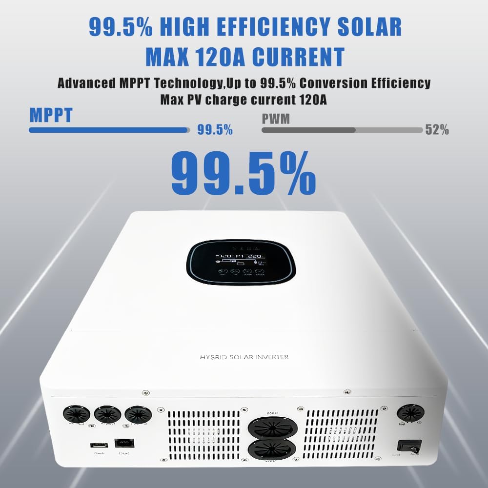 6600W Hybrid Solar Wechselrichter 48V auf 230V, Reine Sinuswelle mit 120A MPPT Laderegler, UPS Funktion, LCD Display, für Solaranlage & Haushaltsgeräte