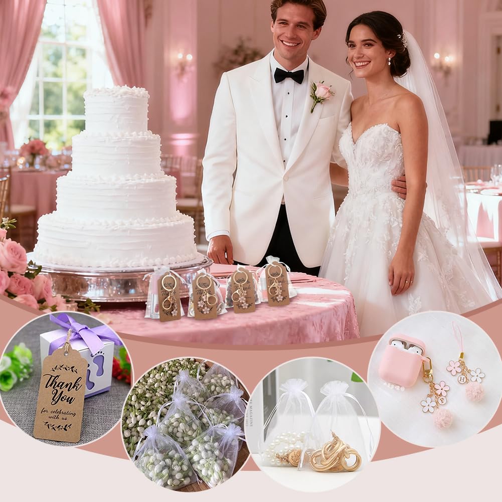 PH PandaHall Set di 30 portachiavi a forma di fiore rosa, con etichette di ringraziamento e cordino di iuta, per Natale, compleanno, matrimonio, souvenir, feste, regali