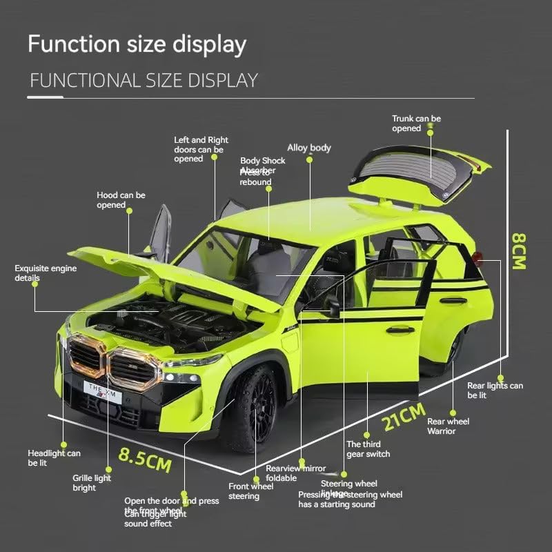 Image of Invite Enterprise 1:24 B.M.W XM SUV Model Car Zinc Alloy Pull Back Toy Diecast Toy Cars with Openable Doors, Sound and Light for Kids Boy Girl Gift(Yellowish Green Color)