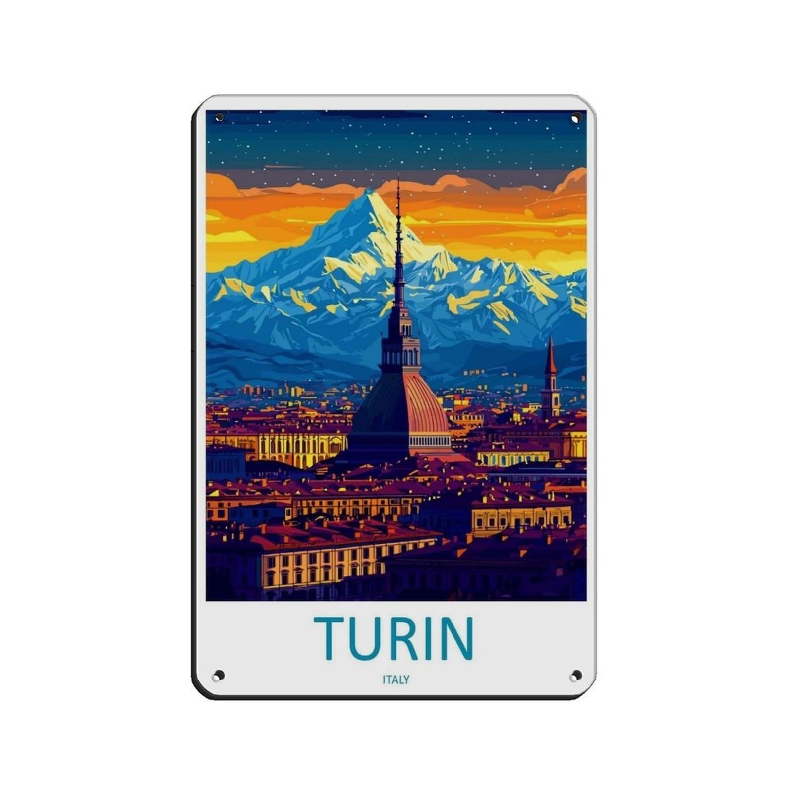 Turin Travel Italy Art Cityscape Poster Tin Sign Vintage Metal Pub Club Cafe Bar Home Wall Art Decoration Poster Retro 8x12inch(20x30cm)