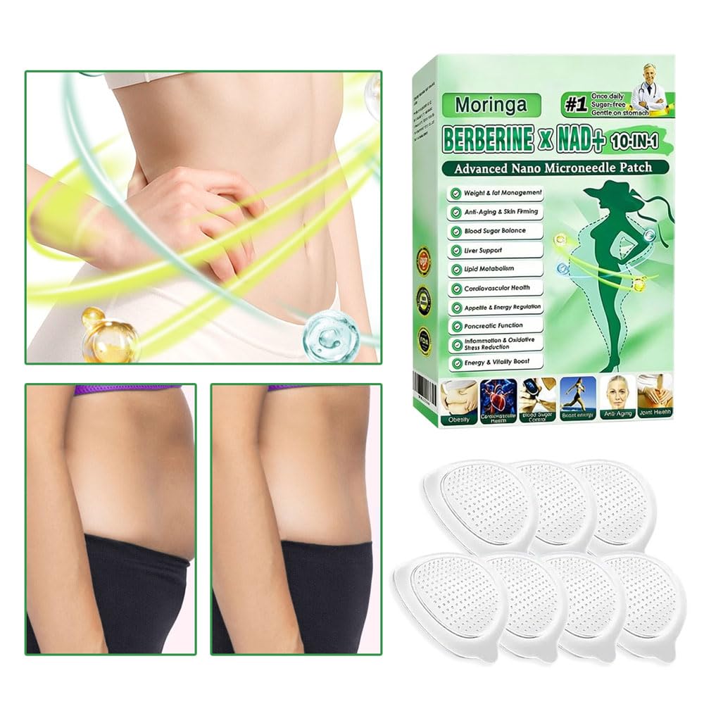 4 Cajas Moringa x Berberine Patch 10 en 1, Parche Nano Microneedle Adelgazantes, ingredientes naturales, fácil de aplicar, invisible debajo de la ropa, ideal para hombres y mujeres