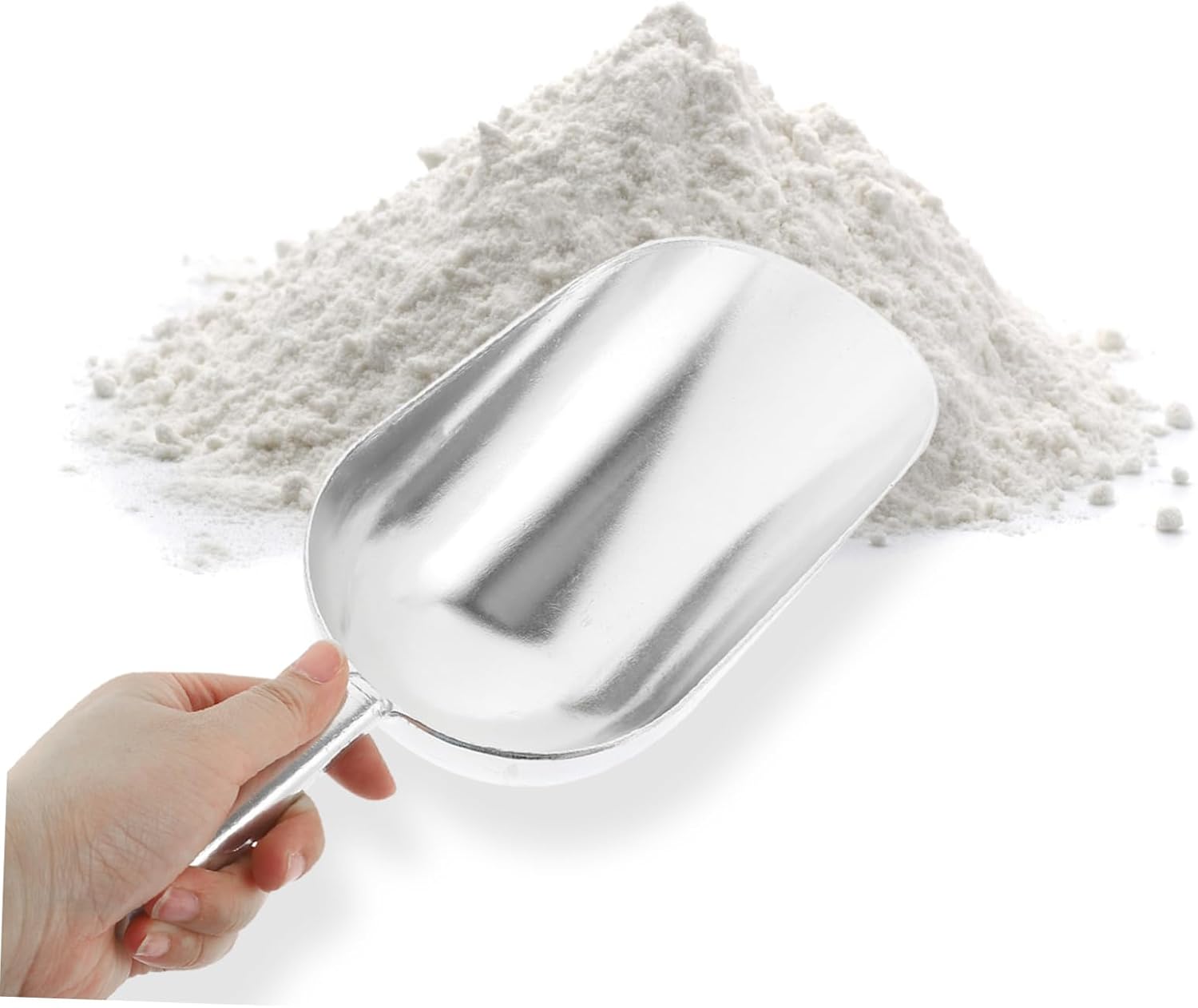 1Pc Zinc Alloy Food Shovel Ergonomic Silver Flour Scoop for Kitchen Use for Tea Dried Fruits Rice and Pet Food and Multipurpose Cooking Tool