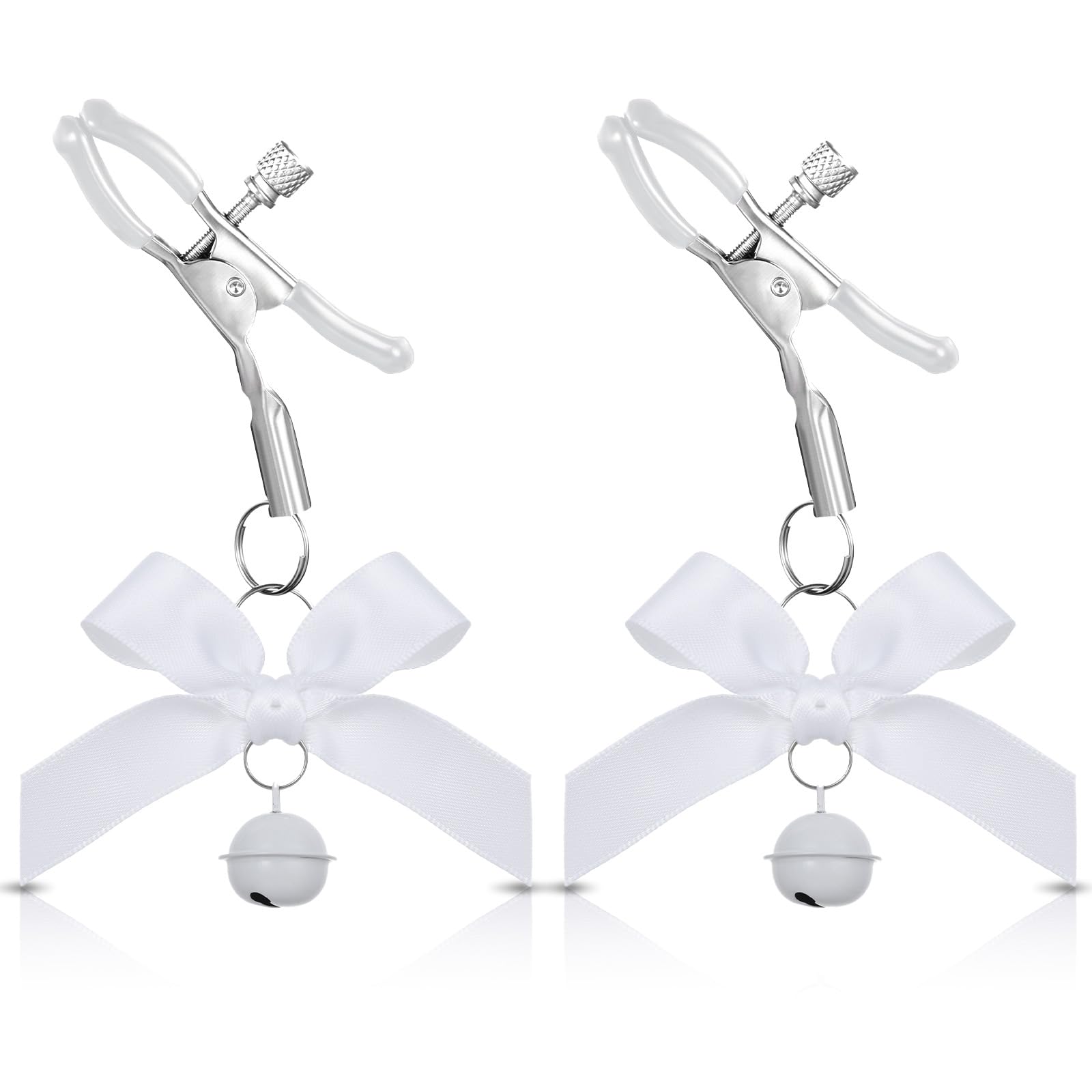 2Pcs Body Jewelry Non Piercing Adjustable Nipple Clamps for Adult Stainless Steel Bow Nipple Clips with Bell Pressure