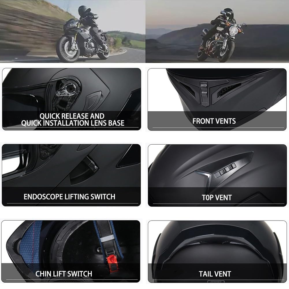 Casco De Motocicleta Abatible con Bluetooth Y Doble Visera, Casco Integral con Auriculares Bluetooth For Hombre Y Mujer, Casco Modular con Bluetooth Homologado por ECE