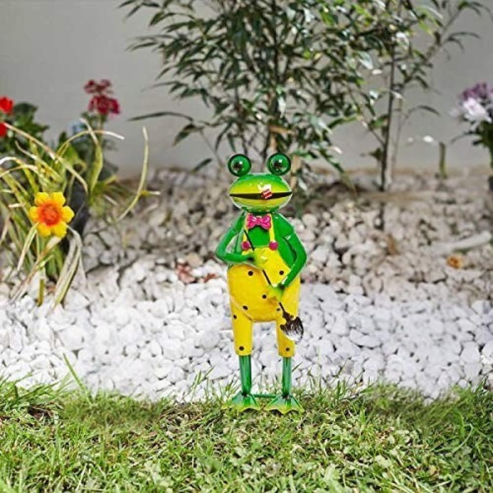 Garden Mile Frog Garden Statues Outdoor Yellow Hand Painted Metal Garden Ornaments Outdoor Animals Weatherproof Frog Statues & Sculptures for Flowerbeds Patio Yard Brightly coloured outdoor Decoration