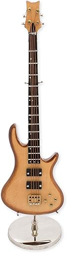 Miniatura 3 de Broadway Gift Guitarra eléctrica de bajo de madera natural con estuche y soporte de réplica de figura de 7 pulgadas