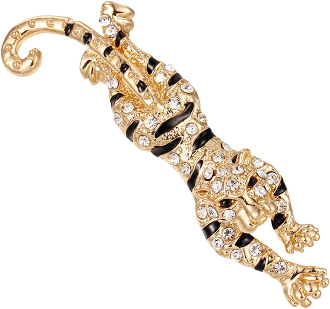 Tiger Brooches for Women Men Dainty Punk Vintage Crystal Enamel Animal Gold Roaring Tiger Badg Head Brooch Lapel pin Suit Jewelry Gifts