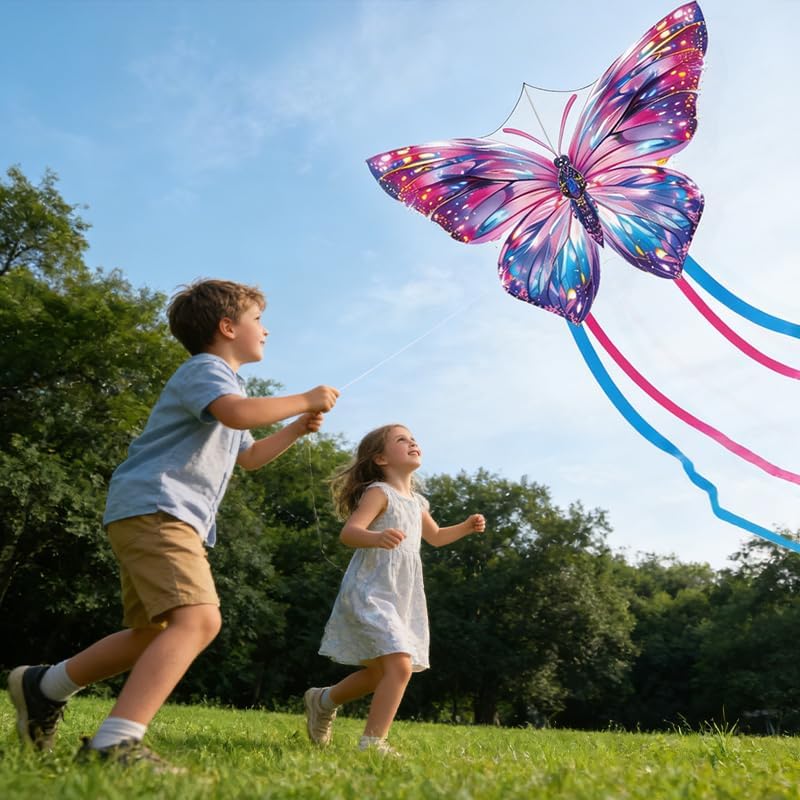 XIAOYAOJIN Butterfly Kite for Kids Ages 4-8 & Adults, 31x22 Large Beginner Easy to Fly Beach Kite, Includes 300ft Line Handle, Outdoor Family Fun, Great for Kids Boys Girls.