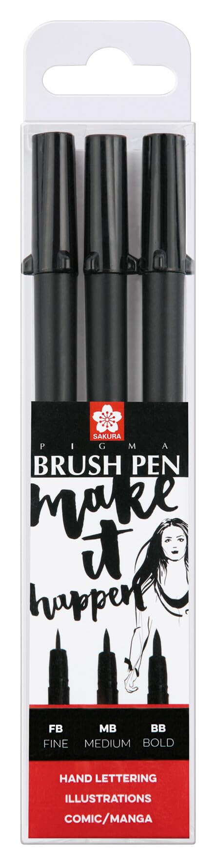 SAKURAPigma Brush Pen Set - 3 Sizes Black - Durable Nibs - Permanent Waterproof Ink - Ideal for Illustration, Journaling, Sketching, Rubber Stamping, Comic Art