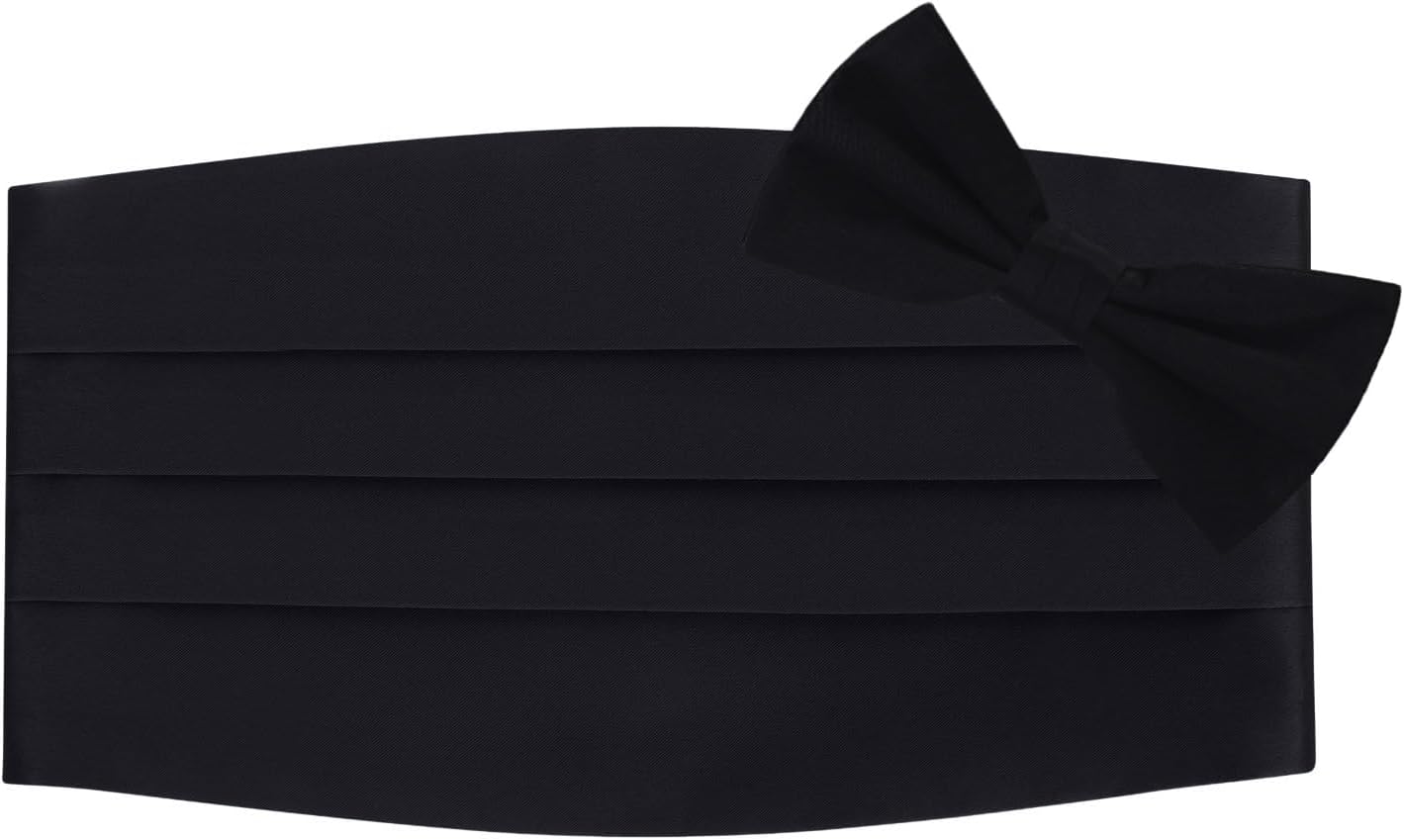 S.H. Churchill & Co. 100% Silk Pre-Tied Bow Tie and Cummerbund Set for Tuxedo, Wedding, Black-Tie Event- Gift Box