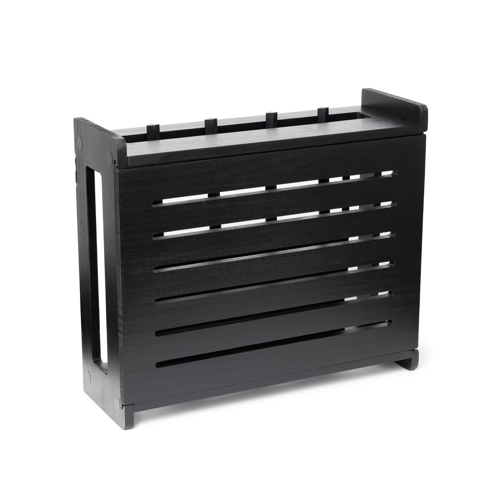 Wooden WiFi Router Storage Box - Standard Decorative Modem Shelf Hider Cover with Cable Management System for Living Room, Office, Bedroom(Black)