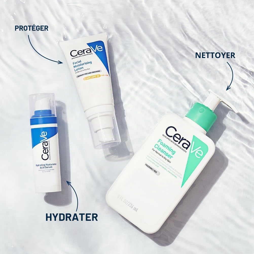 Cerave Lot de 2 nettoyants moussants – Avec acide hyaluronique, niacinamide et 3 céramides essentielles – Nettoyant quotidien pour le visage pour peaux normales à grasses 473 ml x 2