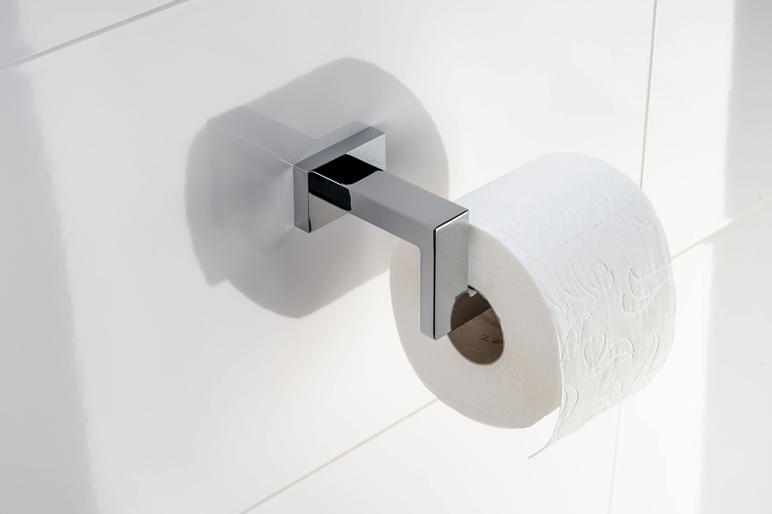 141S1 Soporte de Pared para Rollo – Porta Rollos de Papel Higiénico en Zinc Cromado Resistente, Diseño Moderno, Elegante y Funcional para Baño, Cromo