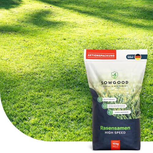 Rasensamen für Schattenrasen und Trockenrasen - 10 kg für 500 m² - Extrem dicht, robust und tiefgrün - Schnellkeimende Grassamen - Geeignet für Mähroboter - Made in Germany