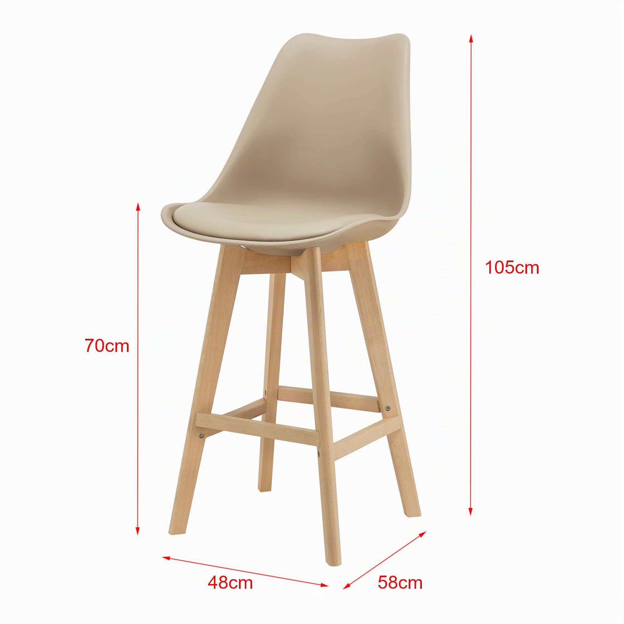 [en.casa] Juego de taburetes de Bar 105 x 48 x 58cm Set de 2X Taburetes de Cocina de diseño Asiento Acolchado Patas de Madera Haya Beige