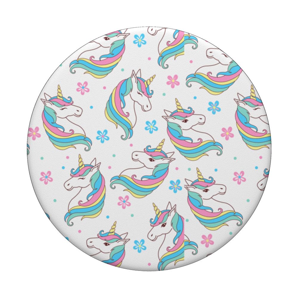 Unicorn Girls Cartoon White Background Pattern Graphic PopSockets Swappable PopGrip, Black - Image 3