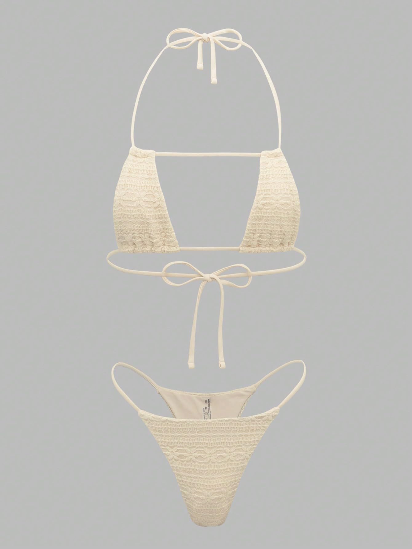 Damskie 4-częściowe Stroje Kąpielowe Koronkowe Przezroczyste Stringi Wiązane Na Szyi Komplety Bikini Z Zakrywającą Górą I Spódnicą Apricot X-Small