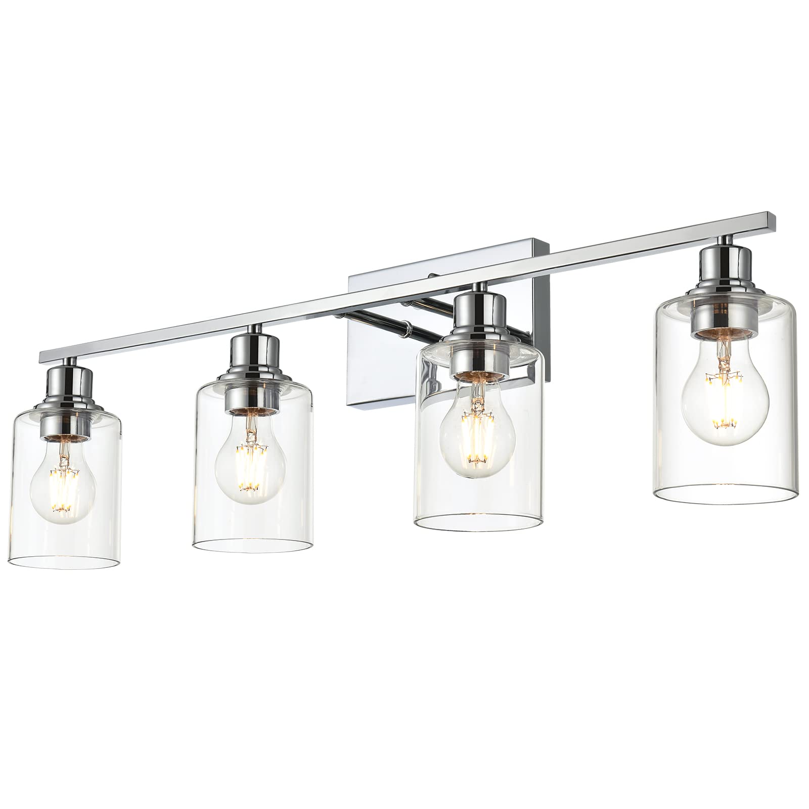 Schminklampe Armaturen, 4 Lichter Innen Moderne Verchromte Badezimmerbeleuchtung über Spiegel Klares Glas Schatten Metallsockel Wandmontage Lampe für Schminktisch Wohnzimmer