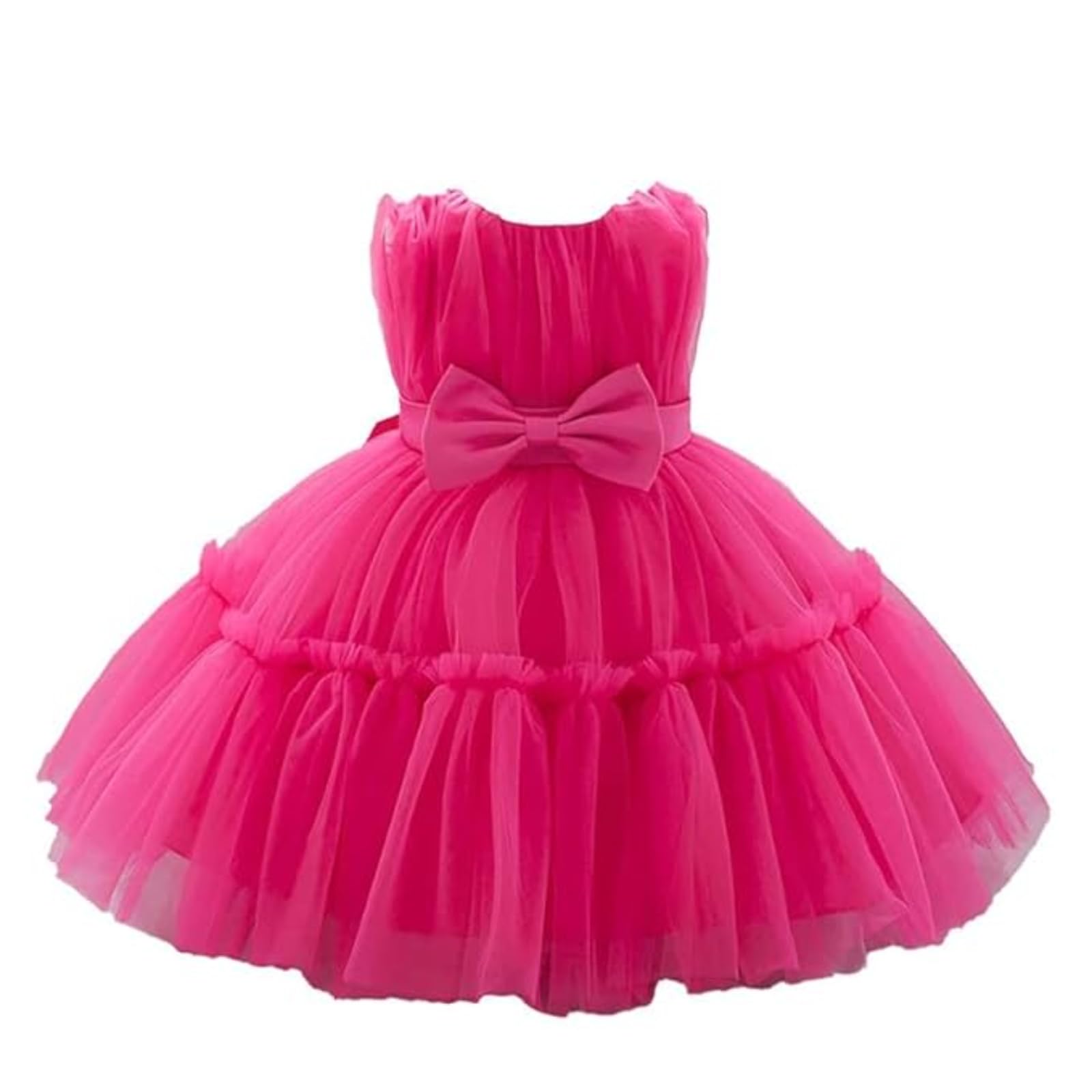 Niren Enterprise Buggu Net Flared Ruffle Pattern Sleeveless Baby Girl's Knee Length Frock