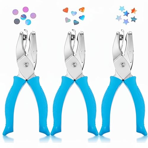 Zonon 3 piezas perforadoras de papel con formas de agujeros de un solo agujero para manualidades, perforadoras de metal manuales con agarre de 1/4"