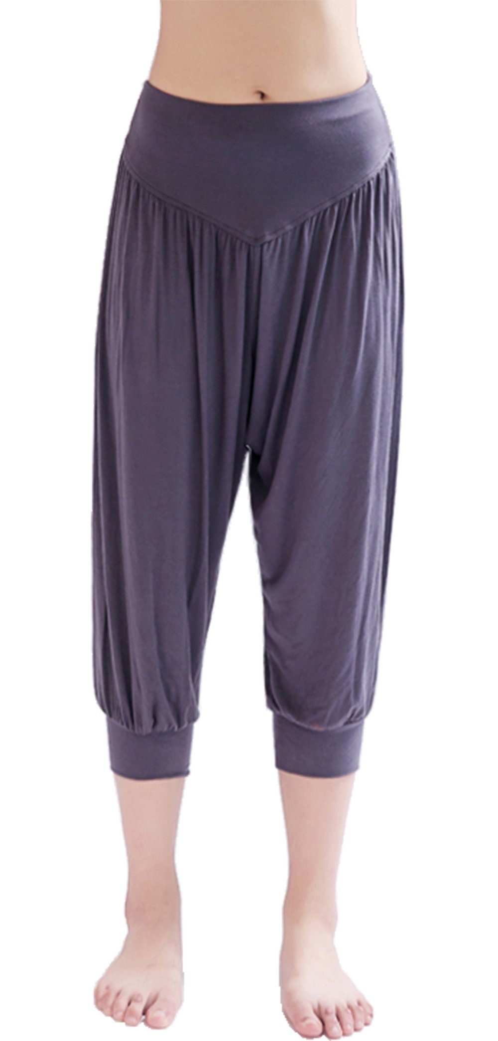 Hoerev Super Soft Modal Spandex Harem Yoga Pilates Pants Cropped Pants,Darkgrey,XXL
