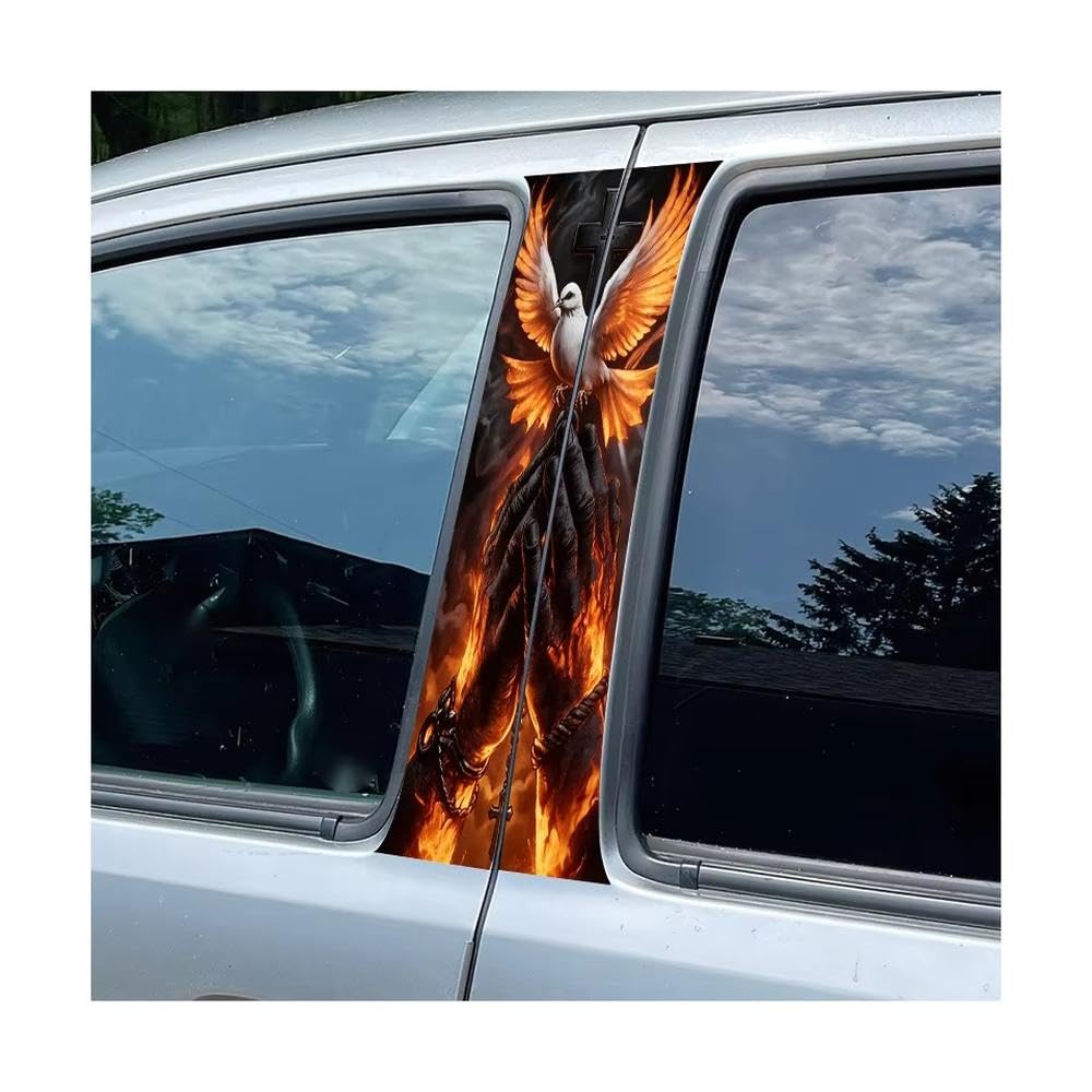 Bertdcx One Color Automotive B-Pillar Film Fiery Winged Dove Over Praying Hands Auto Parts