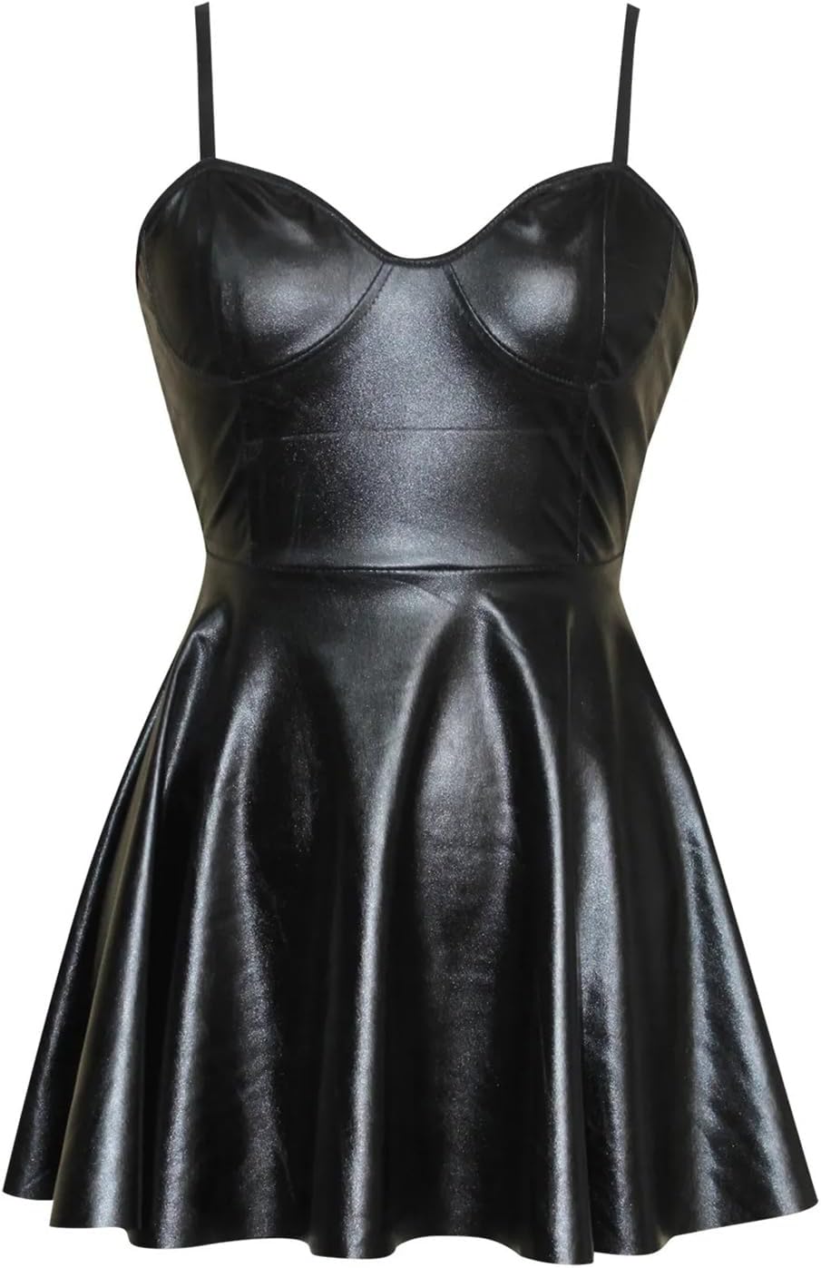 Leather Mini Dress for Women Sexy V Neck Backless Babydoll Chemise Mini Lingerie Dress with Underwear