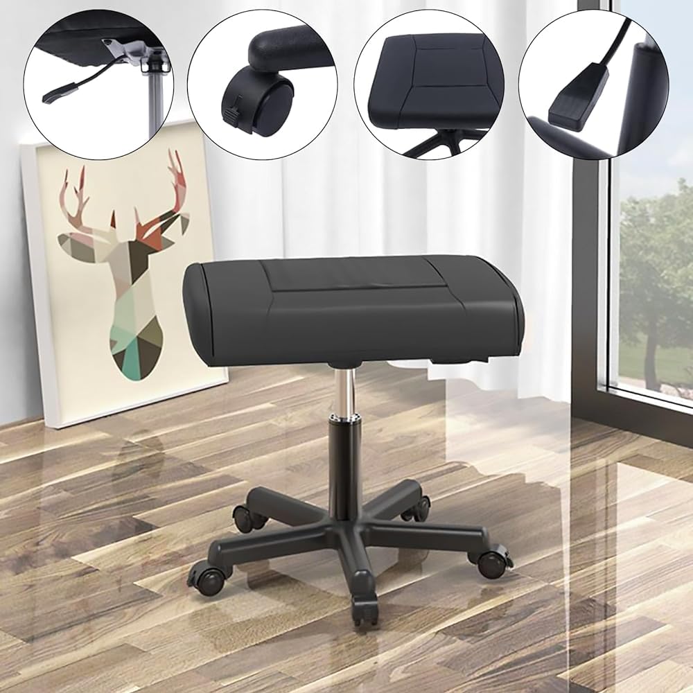Reposapiés móvil con ruedas, reposapiés con piel sintética, reposapiés ergonómico con ruedas para comodidad en el trabajo, taburete de escritorio de computadora ajustable en altura