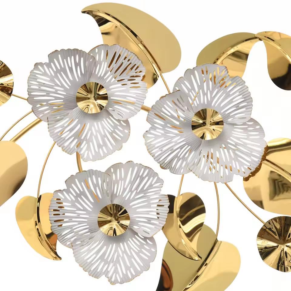 Image of ZOVE Modern Gold Floral Steel PVD Metal Wall Art for Living Room, Bedroom, Hotel, Restaurant & Drawing Room - Elegant Contemporary Sculpture Home Decor - 45x22 Inch