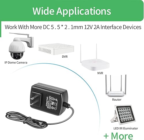 Miniatura 7 de Adaptador de fuente de alimentación de CA de 100-240 V a CC de 12 V 2 A enchufe de 0217in x 0083in para cámara CCTV DVR NVR tira de luz LED