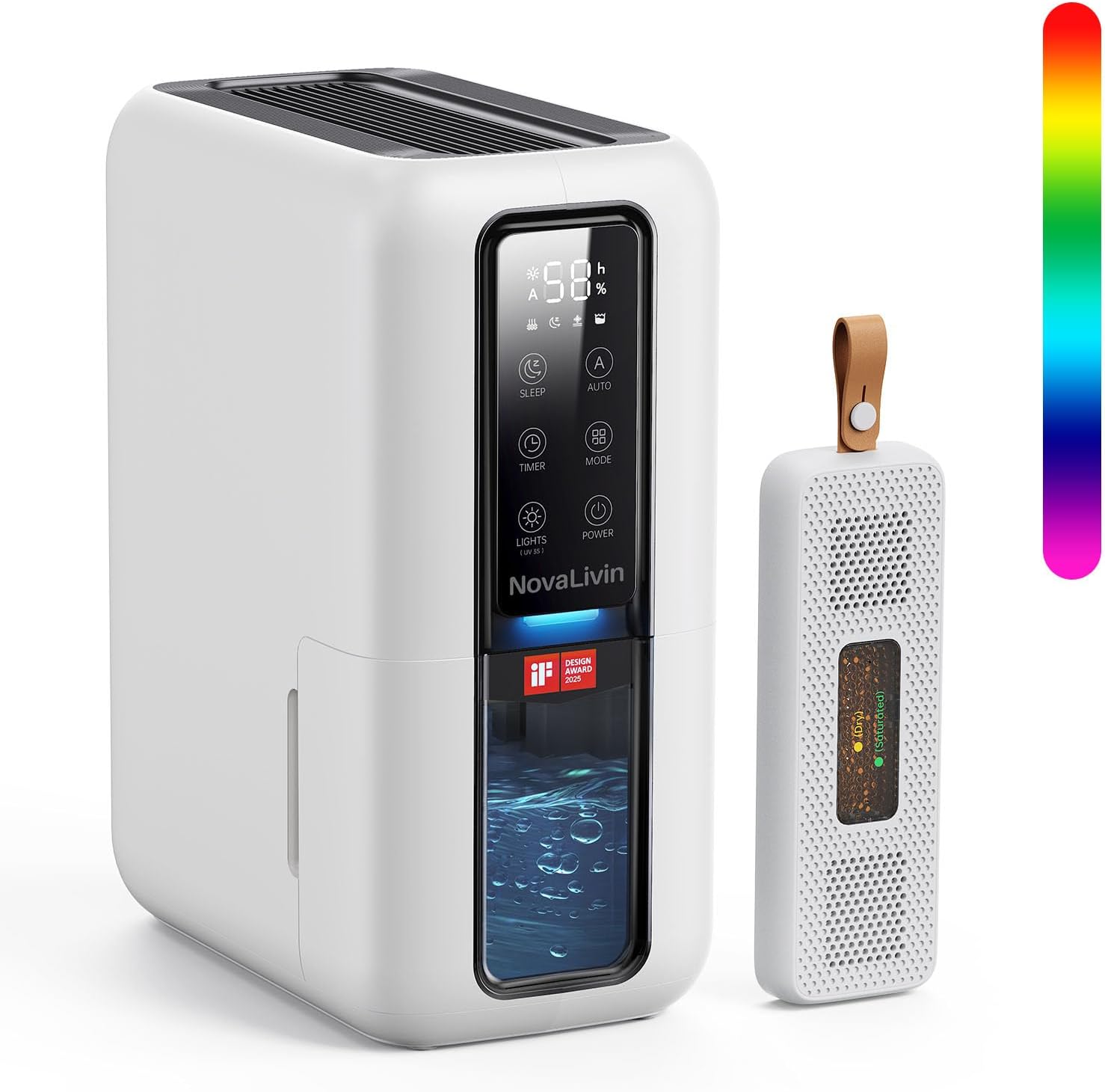 Dehumidifiers for Bathroom with Moisture Absorber Bag Reusable, 68 OZ Water Tank Portable Quiet Dehumidifier for Bedroom with Auto Shut Off, 7 Colors LED Light for Home, RV, Garage, apartment