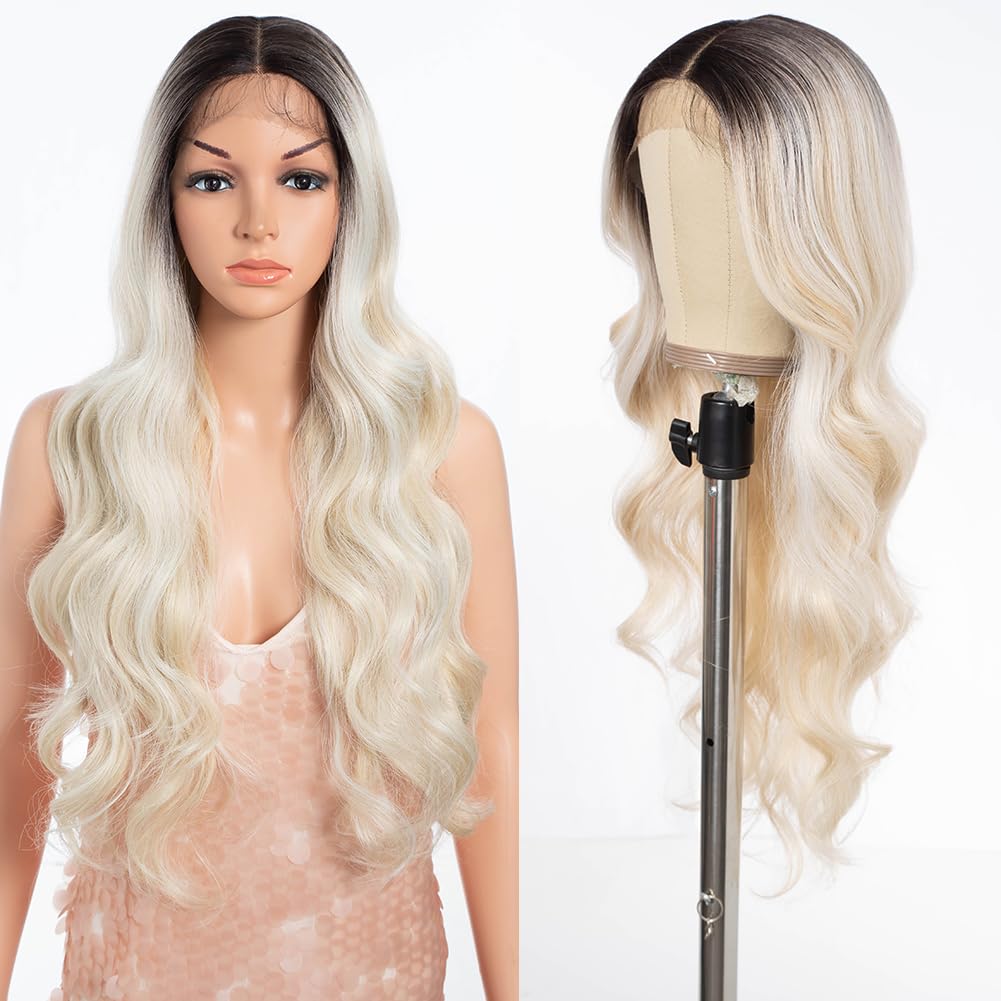 Style Icon HD Lace Front Wigs 29 Inch Super Long Synthetic Wigs for Women glueless wigs Pre Plucked Wavy Wigs with Middle Part Heat-resistant fiber (TTPG 6/613F/1001E)