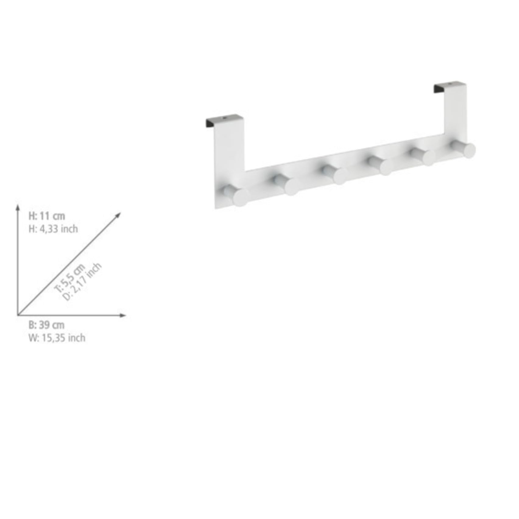 Wenko Celano Appendiabiti con 6 ganci per porte fino a 2 cm acciaio Bianco 39 x 11 x 7,5 cm