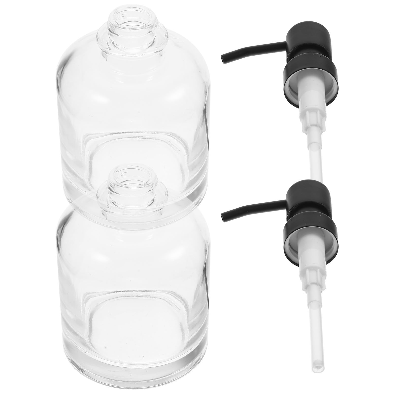 Botella Dispensadora de Champú 12 Onzas de Vidrio con Bomba | 2 Piezas, Diseño Simple y Transparente, Uso en Oficina y Baño, Anti-óxido y Portátil