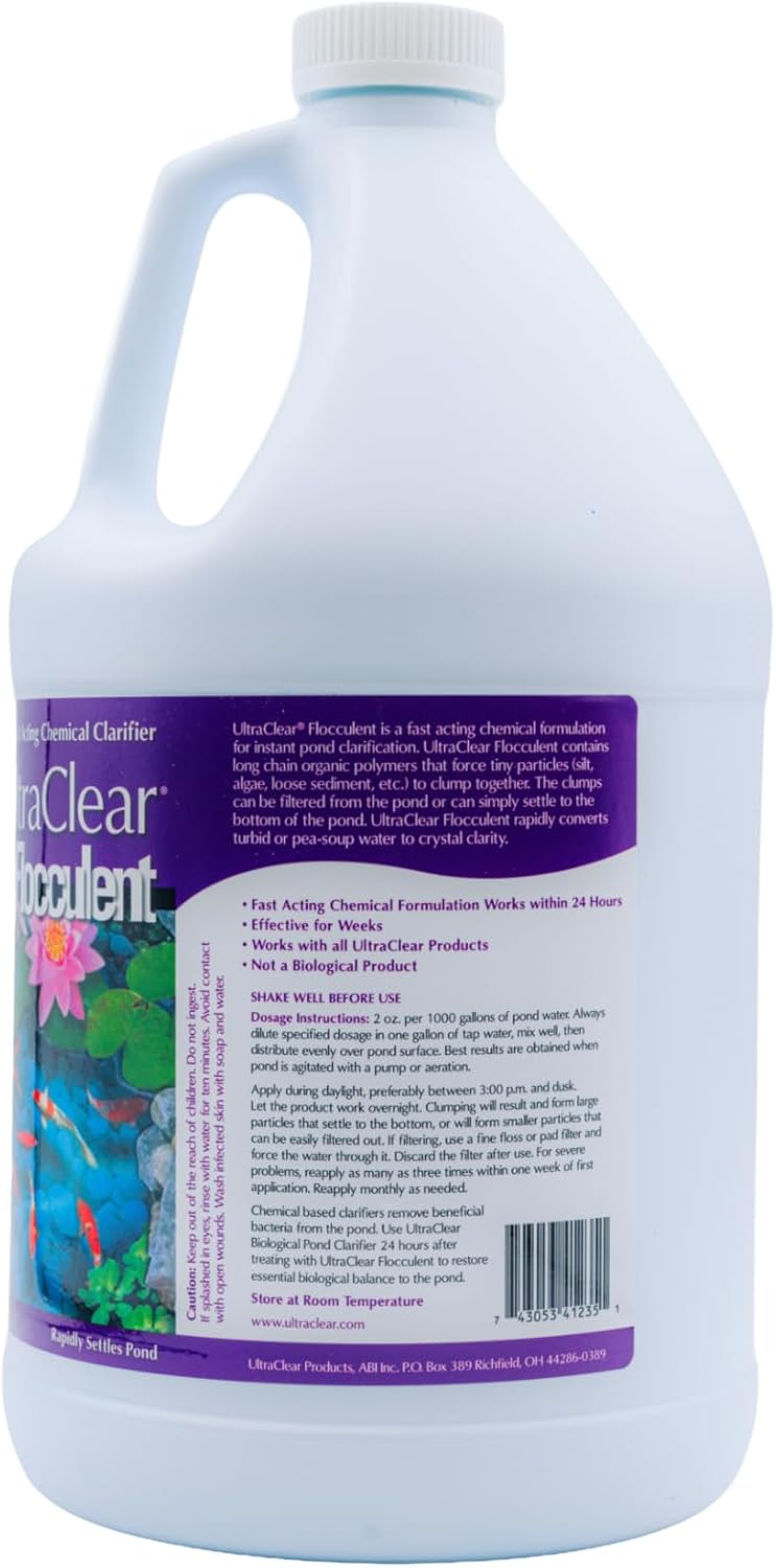 Flocculant 1 Gal – Fast-Acting Pond Water Chemical Clarifier – Binds Fine Particles, Clears Cloudy Water – Safe for Fish & Plants When Used as Directed