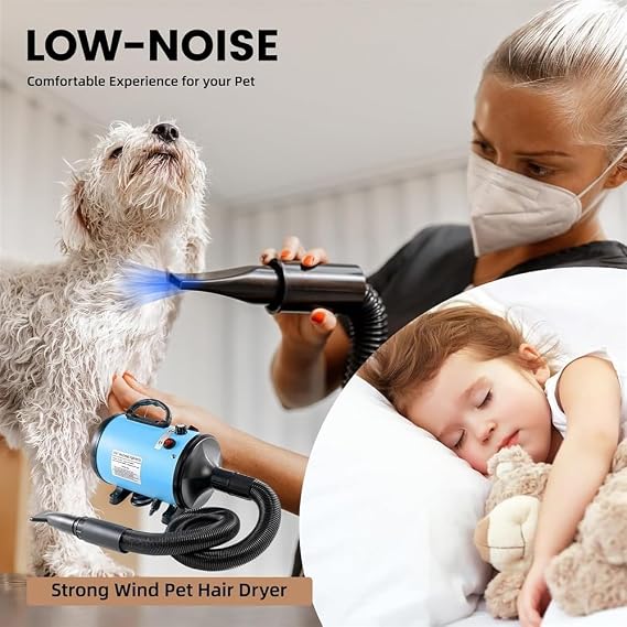Pet Hair Dryer, 2800W Dog Blaster Dryer Pet Dryer Blower Stepless Speed Professional Pet Grooming Hair Dryer with 4 Different Nozzles for Dog Cat
