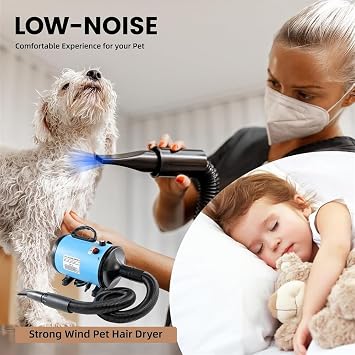 Pet Hair Dryer, 2800W Dog Blaster Dryer Pet Dryer Blower Stepless Speed Professional Pet Grooming Hair Dryer with 4 Different Nozzles for Dog Cat
