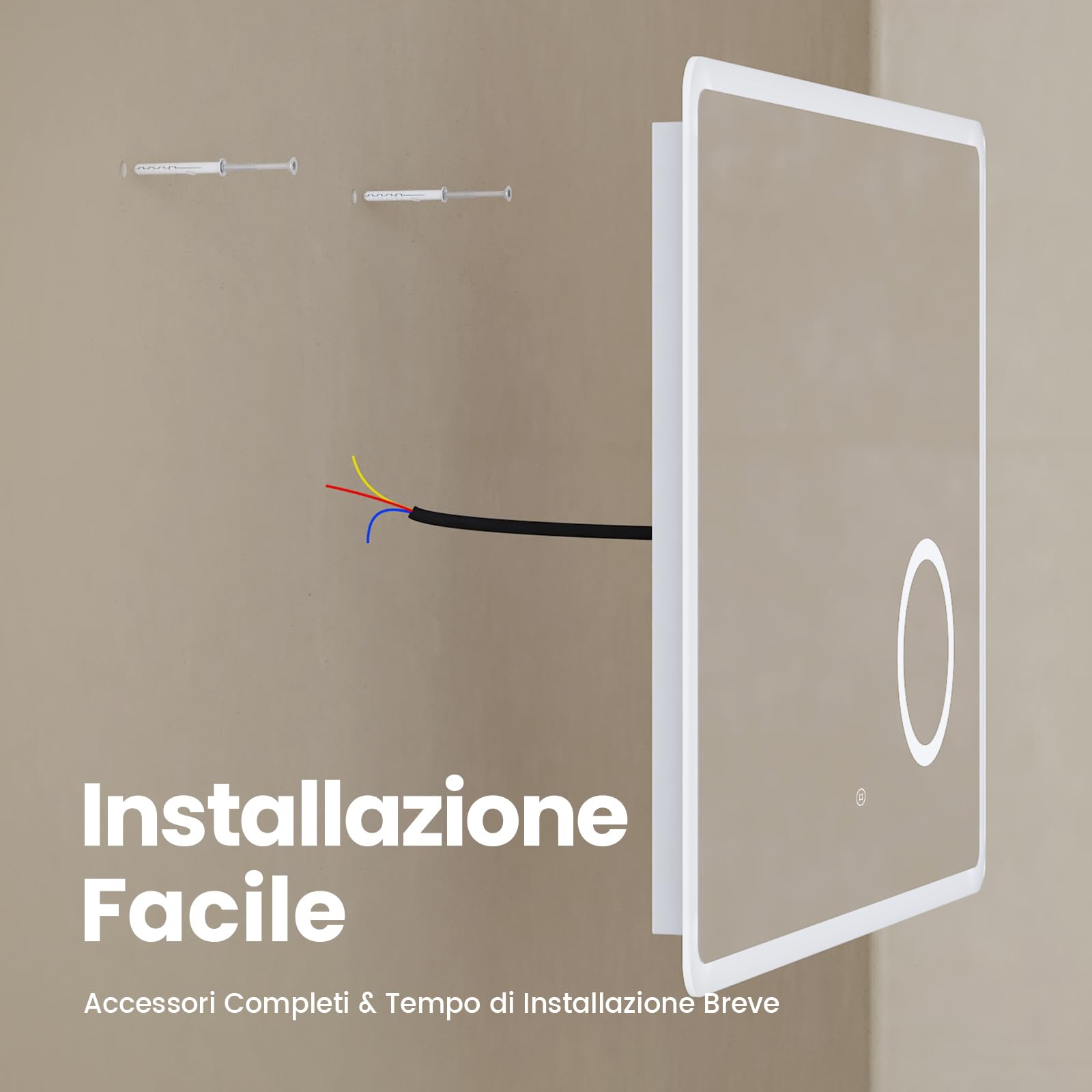 EMKE Specchio LED da Bagno 90 x 70 cm,Lente 3X, Orologio | con Interruttore Tattile, Antiappannamento, 6500K