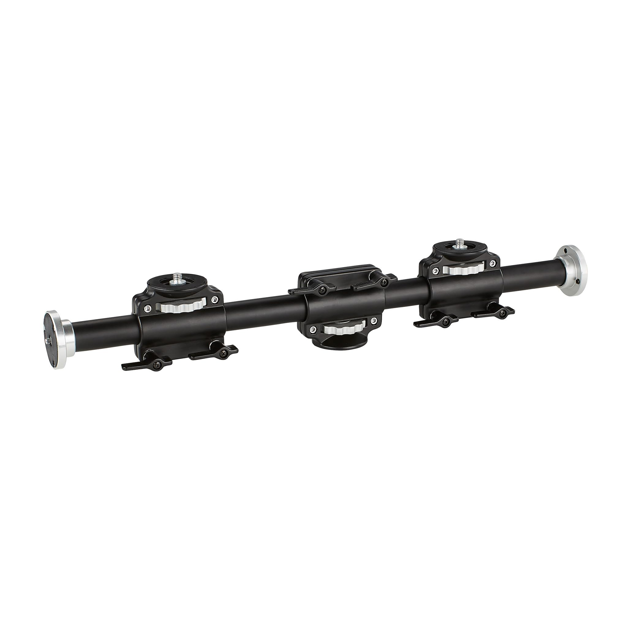 Walimex WT-628 Auslegearm (2 horizontal und vertikal verstellbare Schlitten, 2x 3/8 Zoll, 2x 1/4 Zoll, 60 cm lang, für bis zu 4 Geräte, Rohrdurchmesser 30mm, 60 cm, mit 2 Schlitten)