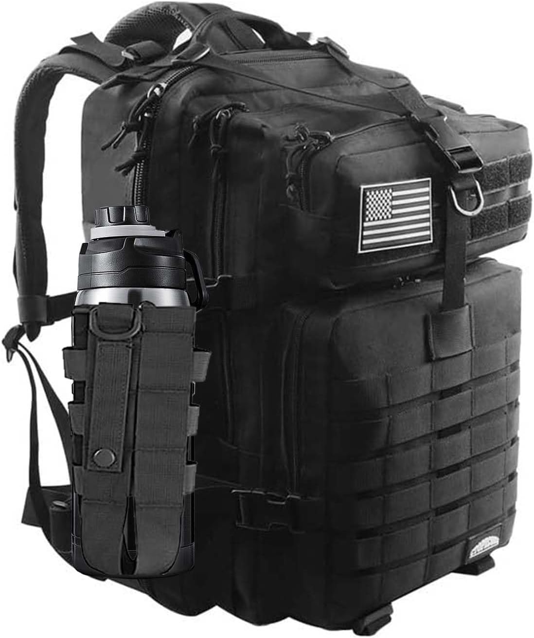 45L Military Tactical Backpack 3 Day Molle Pack Large Army Bug Out Bag Rucksack Daypack with Removable Water Pouch for Outdoor Hiking Camping Hunting Black Backpack