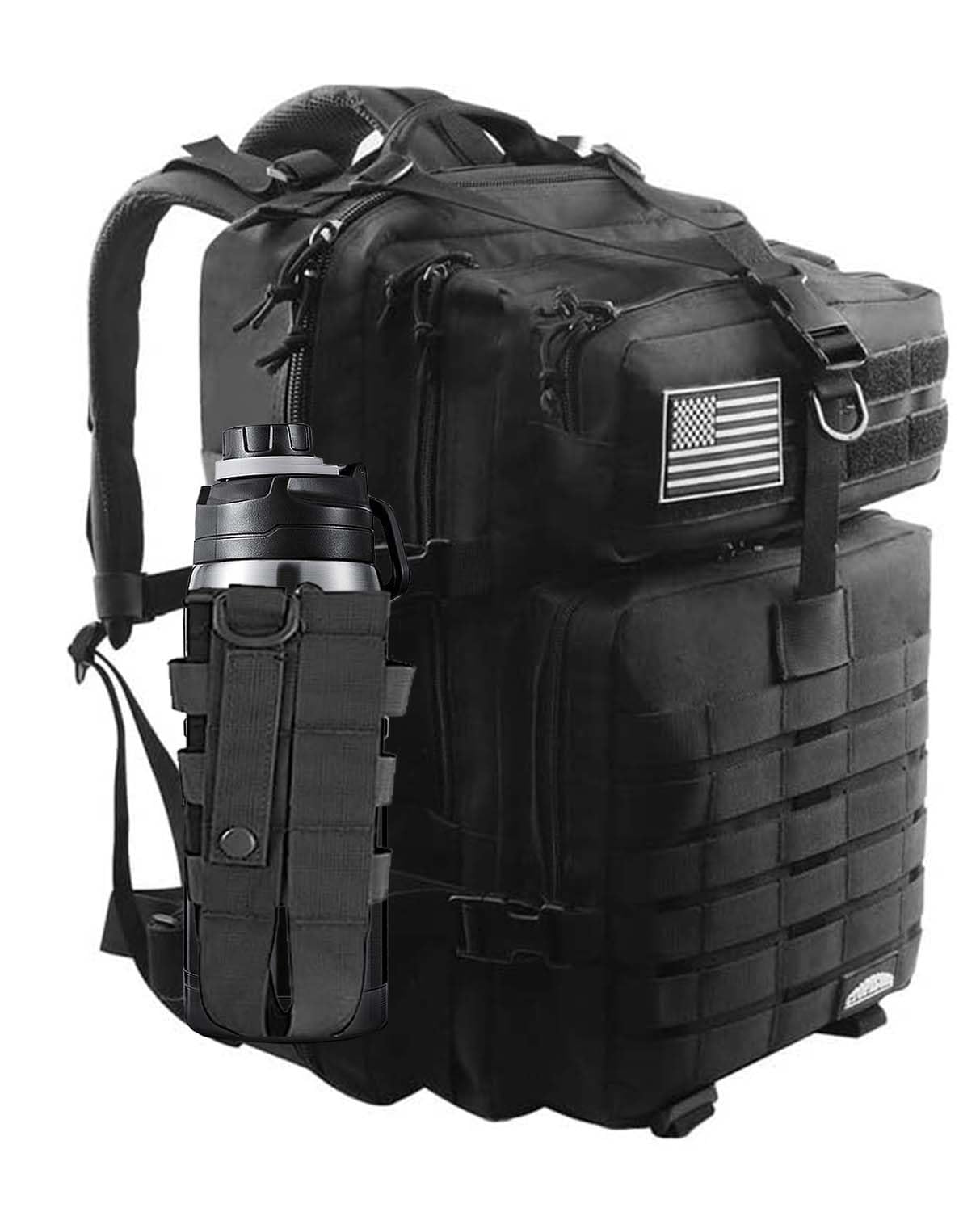 45L Military Tactical Backpack 3 Day Molle Pack Large Army Bug Out Bag Rucksack Daypack with Removable Water Pouch for Outdoor Hiking Camping Hunting Black Backpack