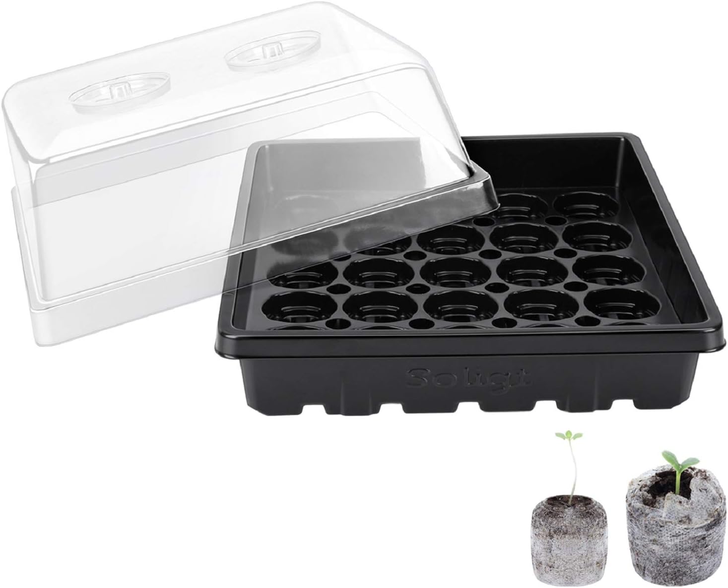 SOLIGT [Thick Plastic] 4 Set Strong Seed Starter Tray with 4" Humidity Dome and Pellet Holder for 100 Jiffy 30mm, 36mm & 42mm Peat Pellets, Seed Starting, Germinating Propagating, Pellet Not Included