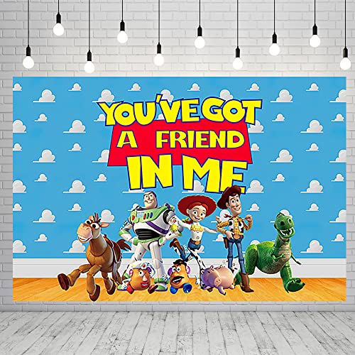 Blue Sky White Clouds Backdrop For Party Supplies 5X3Ft You've Got A Friend In Me Birthday Banner Baby Shower Photo Background For Kids Party Decorations Toy Story Photography Backdrop #TOP26