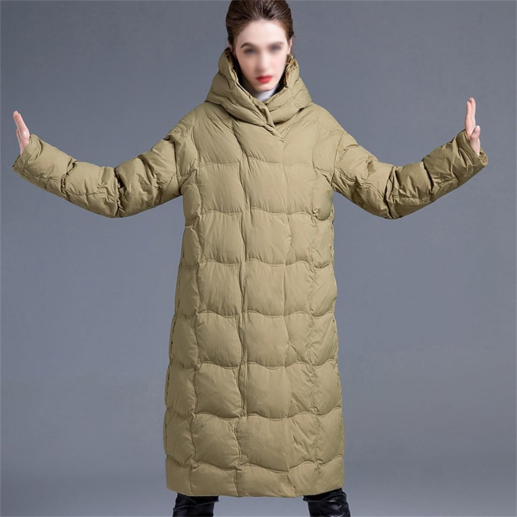 Winter Women's Hooded Down Jacket Mid-Length Warm Thickened White Duck