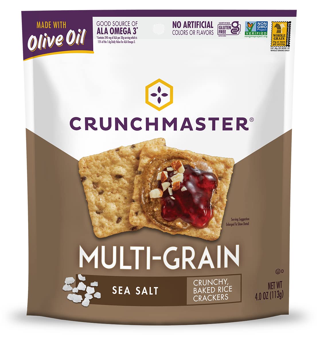 Crunchmaster Gluten-Free Multi-Grain Sea Salt Crackers, 4oz. (Pack of 6)