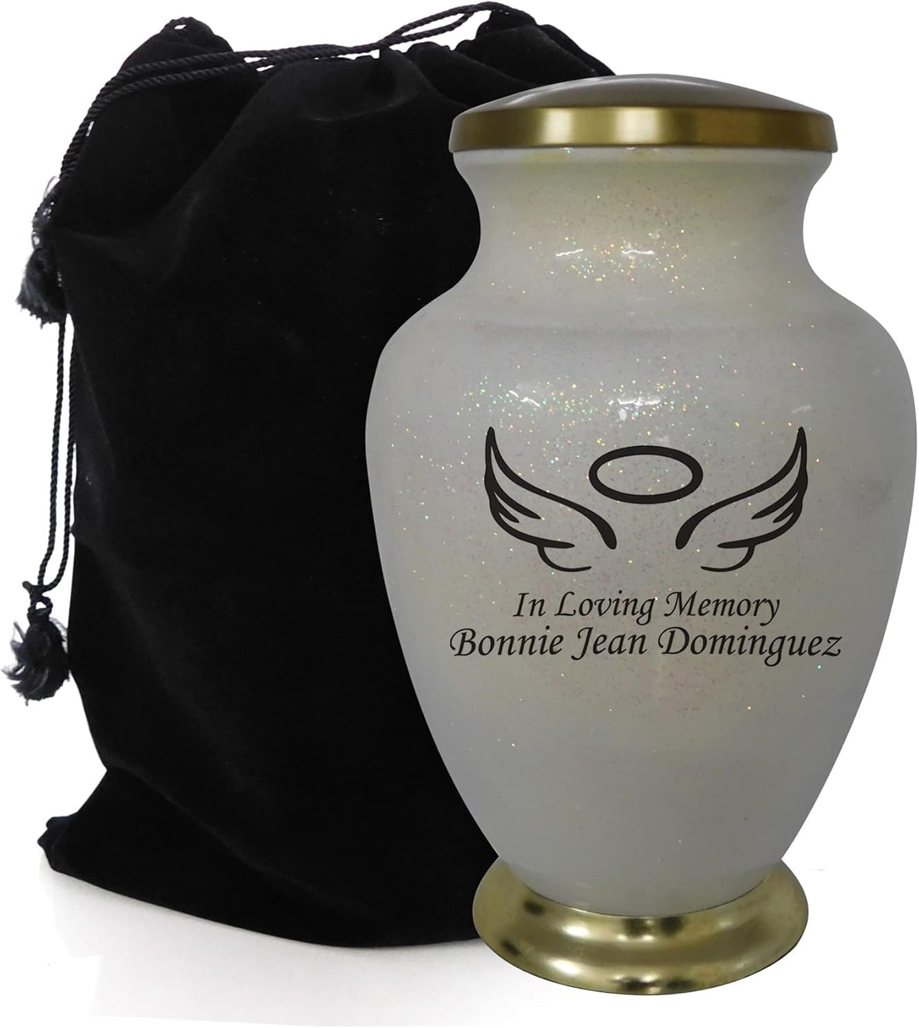 Praying Hands and Cross Cremation Urn for Humans with Personalization and Velvet Bag