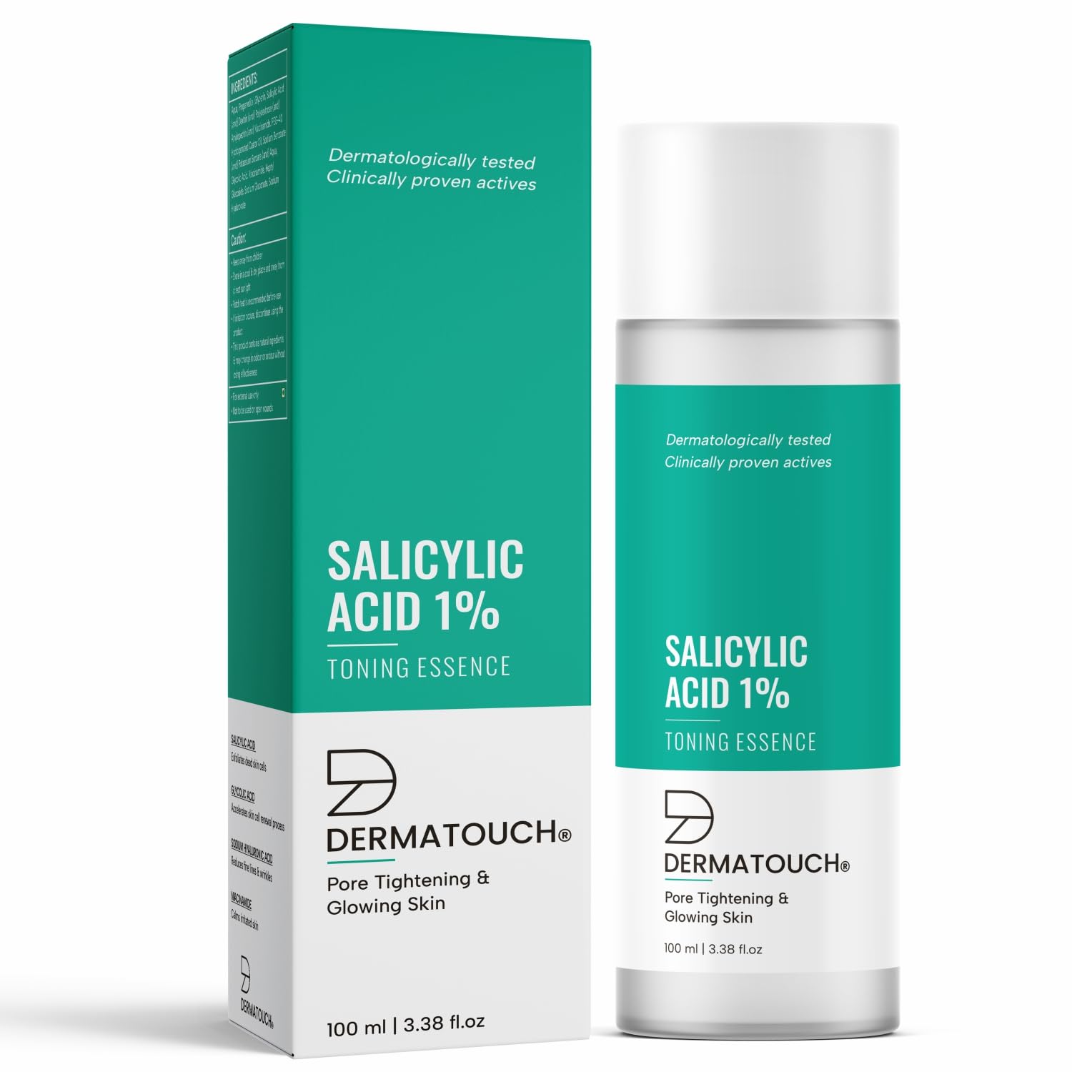 DERMATOUCH Salicylic Acid 1% w/w Toning Essence | For Pore Tightening & Glowing Skin | For Even & Revitalized Skin | For both men & women | 100ml